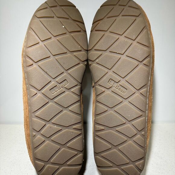 LL Bean Mens Brown Suede Wicked Good Shearling Lined Moccasin Slippers Size 13M - Picture 5 of 8